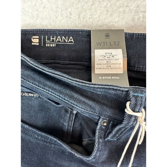 G-Star Raw Lhana Jeans Mens 31X32 Blue Denim Pocket Mid-Rise Skinny Leg Zip Fly - Picture 8 of 13